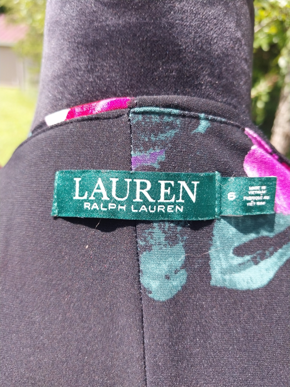 Lauren Ralph Lauren Black Midi Dress with Pink & Purple Floral Print - Picture 6 of 7